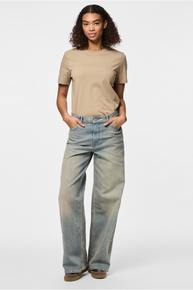 PCSELMA MW WIDE DENIM JEANS 17157434 Medium Blue Den/BROWN WASH